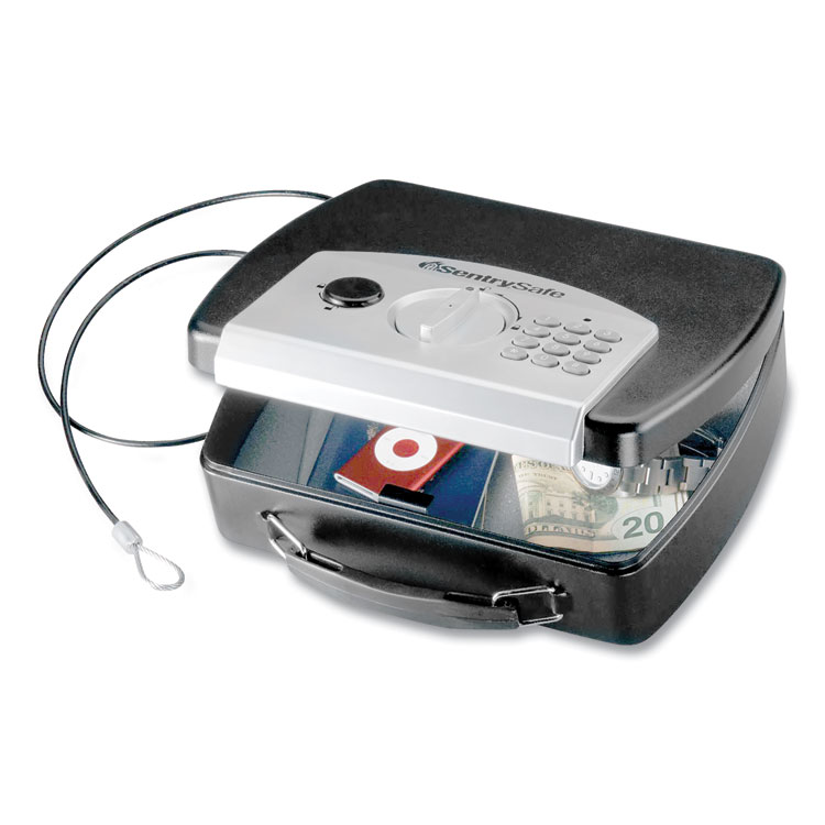 Sentry Safe P008E Portable Electronic Security Safe, 0.08 cu ft, 10 x 7.9 x 2.9, Black/Silver (SENP008E)