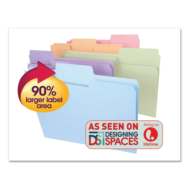 Smead SuperTab Colored File Folders, 1/3-Cut Tabs: Assorted, Legal Size, 0.75" Expansion, 11-pt Stock, Pastel Assortment, 100/Box (SMD11962)