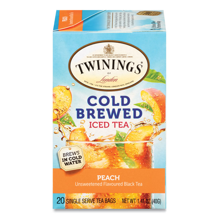 TWININGS Cold Brew Iced Tea Bags, Peach, 0.07 oz Tea Bag, 20/Box (TWG51816)