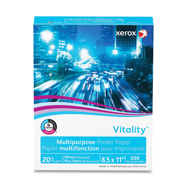 xerox Vitality Multipurpose Print Paper, 92 Bright, 20 lb Bond Weight, 8.5 x 11, White, 500 Sheets/Ream (XER3R02047PY)