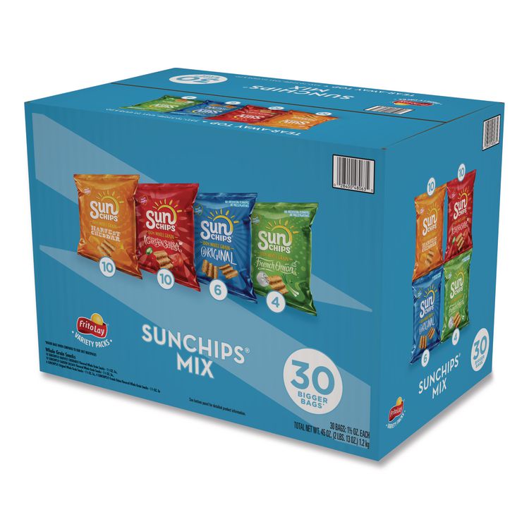 SunChips Variety Mix, Assorted Flavors, 1.5 oz Bags, 30 Bags/Box (LAY49932)