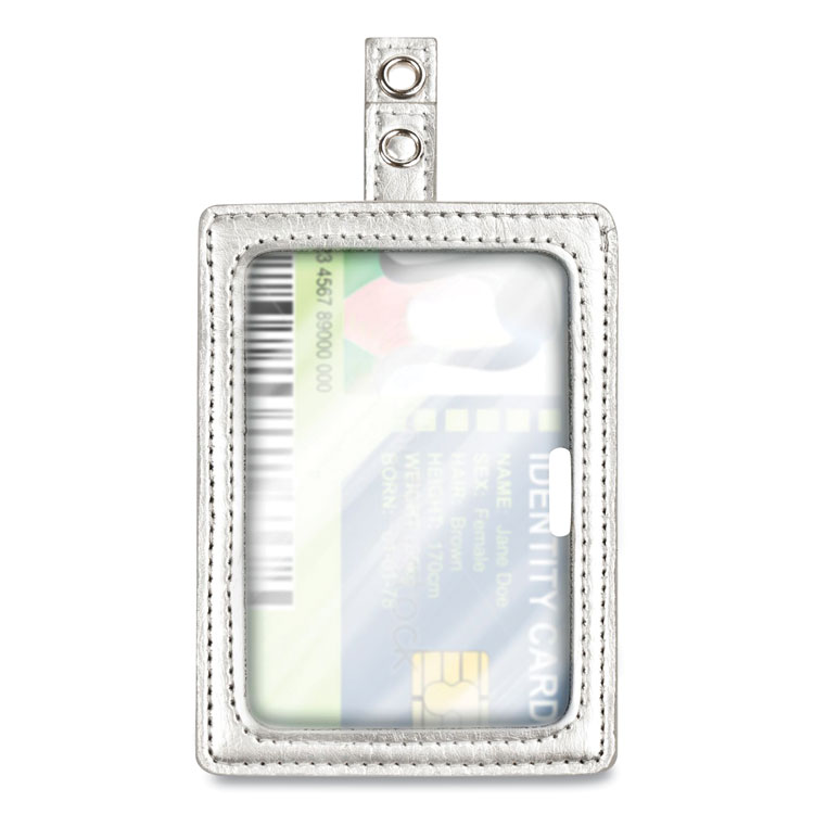 Cosco MyID Leather ID Badge Holder, Vertical/Horizontal, 2.5 x 4, Silver (COS075004)