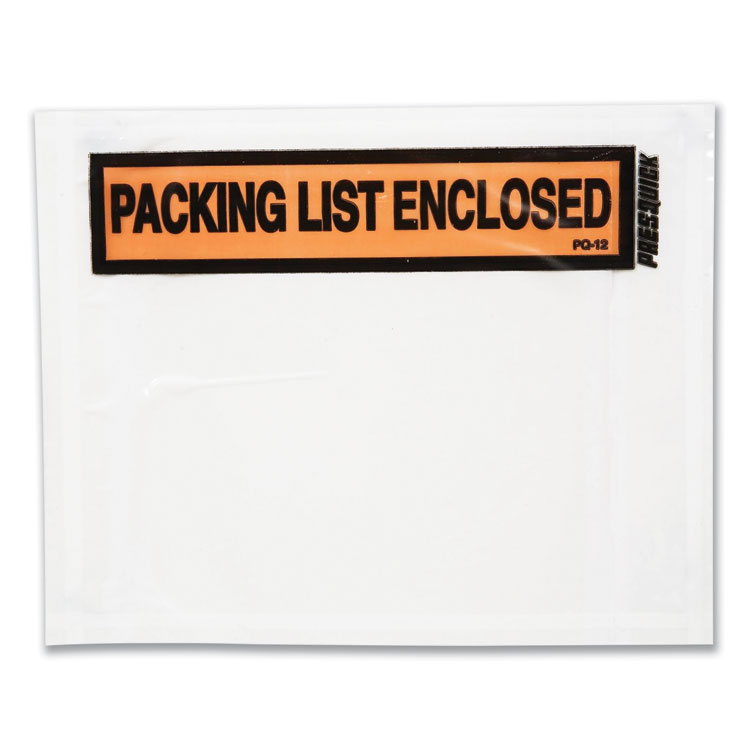 Duck Packing List Envelopes, Top-Print Front: Packing List/Invoice Enclosed, 4.5 x 5.5, Clear/Orange, 500/Box (DUCPL500V)