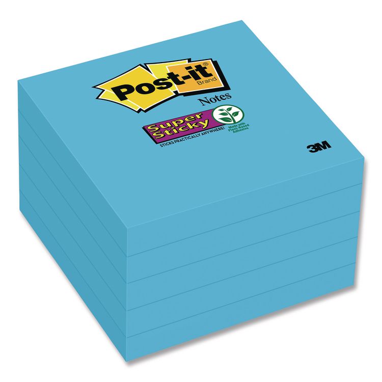 Post-it Notes Super Sticky Self-Stick Notes, 3" x 3", Electric Blue, 90 Sheets/Pad, 5 Pads/Pack (MMM6545SSBE)