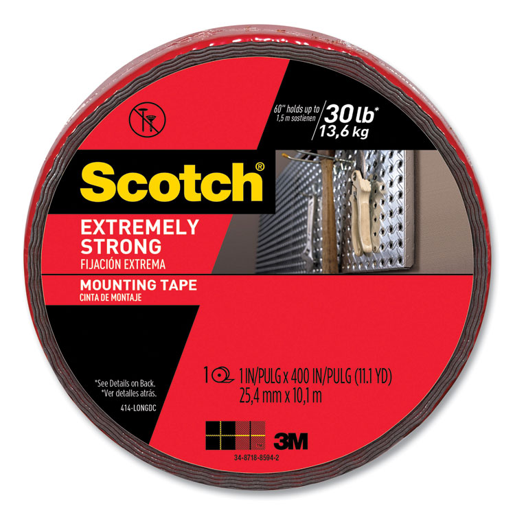 Scotch Extreme Mounting Tape, Permanent, Holds Up to 0.5 lbs per Inch, 1" x 11.1 yds, Black (MMM414LONGDC)