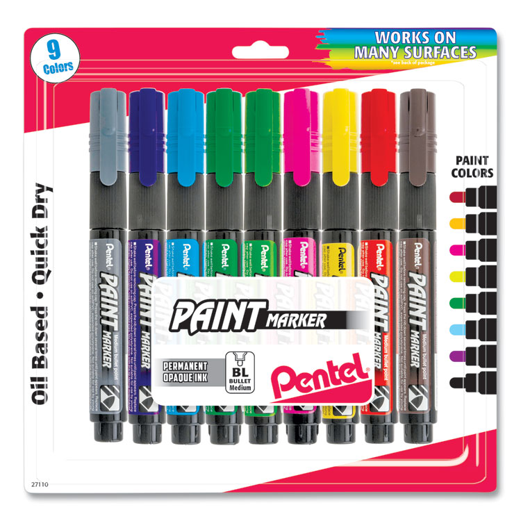 Pentel Opaque Bullet Tip Paint Markers, Medium Bullet Tip, Assorted Colors, 9/Pack (PENMMP20BP9M)