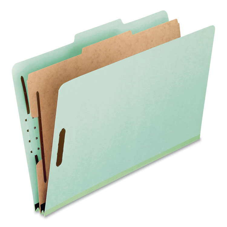 Pendaflex Four-Section Pressboard Classification Folders, 2" Expansion, 1 Divider, 4 Fasteners, Legal Size, Light Green, 10/Box (PFX17175EE)