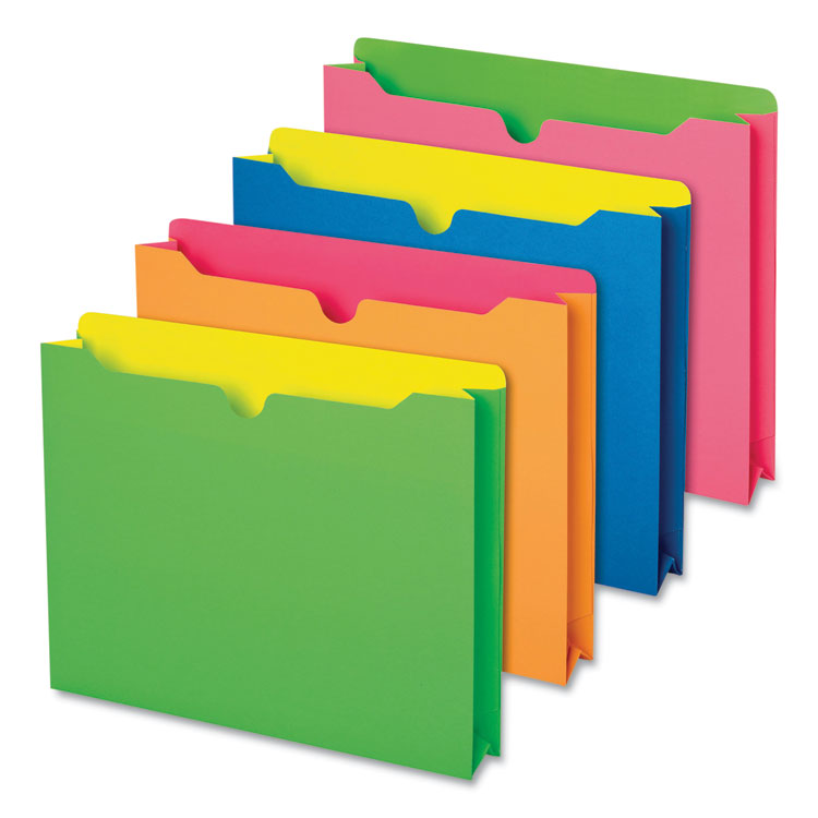 Pendaflex Twisted Glow Paper File Jacket, 2" Expansion, Straight Top Tab, Letter Size, Assorted Colors, 10/Pack (PFX49501)