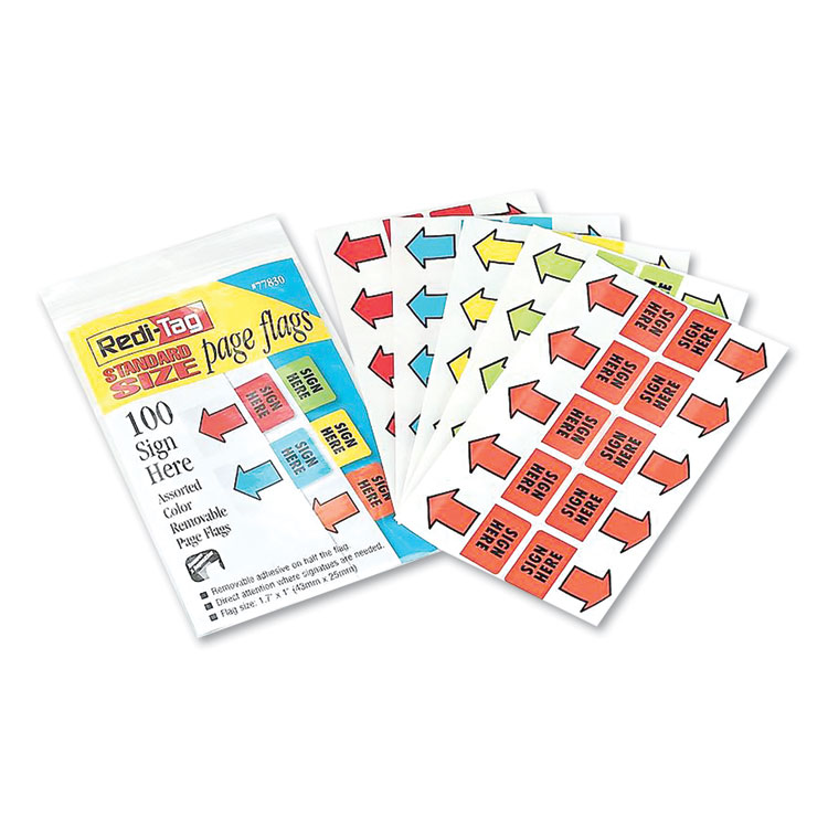Redi-Tag Removable Sign Here Flags, Assorted Colors, 100/Pack (RTG77830)