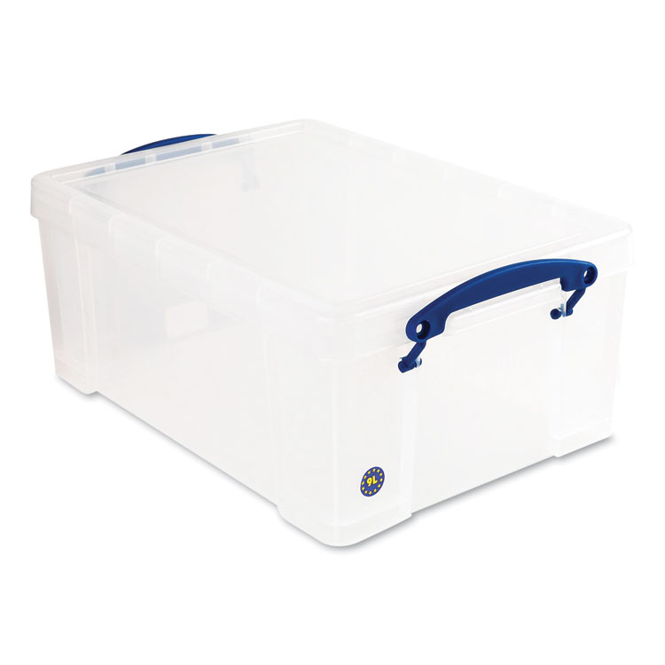 Really Useful Box Snap-Lid Storage Bin, 2.38 gal, 10.25" x 14.5" x 6.25", Clear/Blue (RUA9LITRECLEAR)