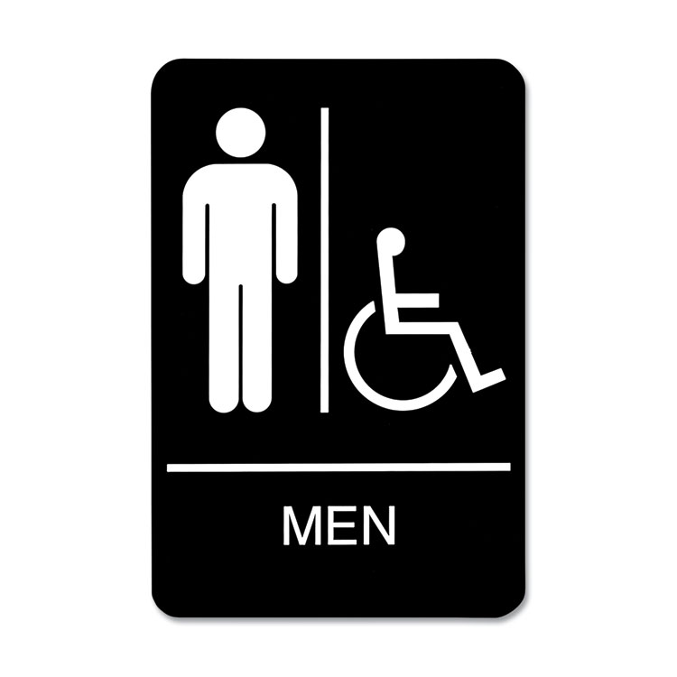 Headline Sign ADA Sign, Men/Wheelchair Accessible Tactile Symbol, Plastic, 6 x 9, Black/White (USS9003)