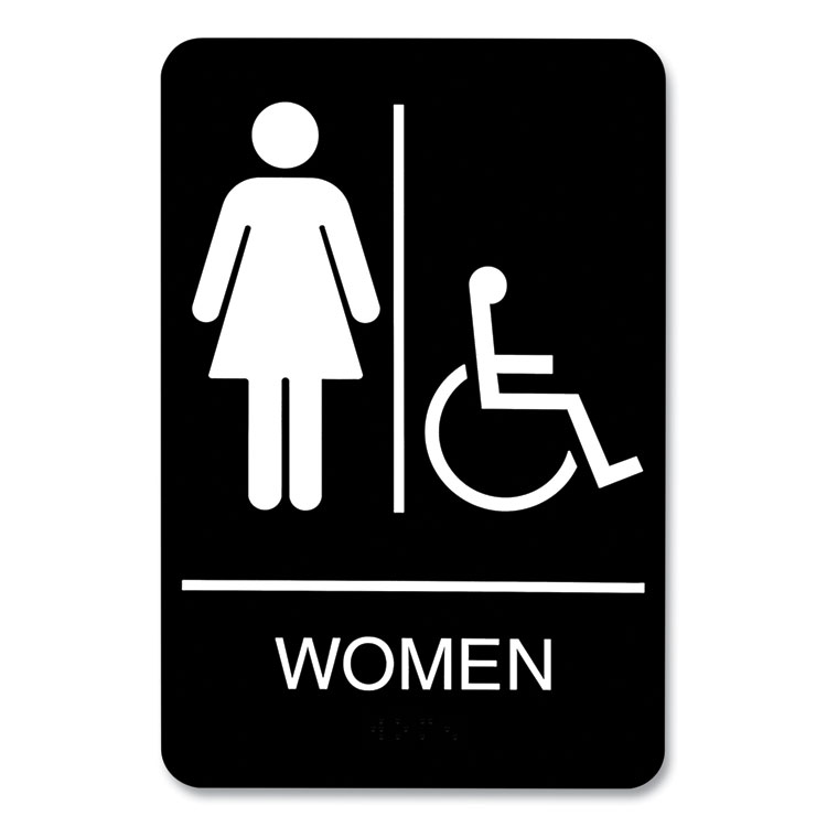 Headline Sign ADA Sign, Women/Wheelchair Accessible Tactile Symbol, Plastic, 6 x 9, Black/White (USS9005)