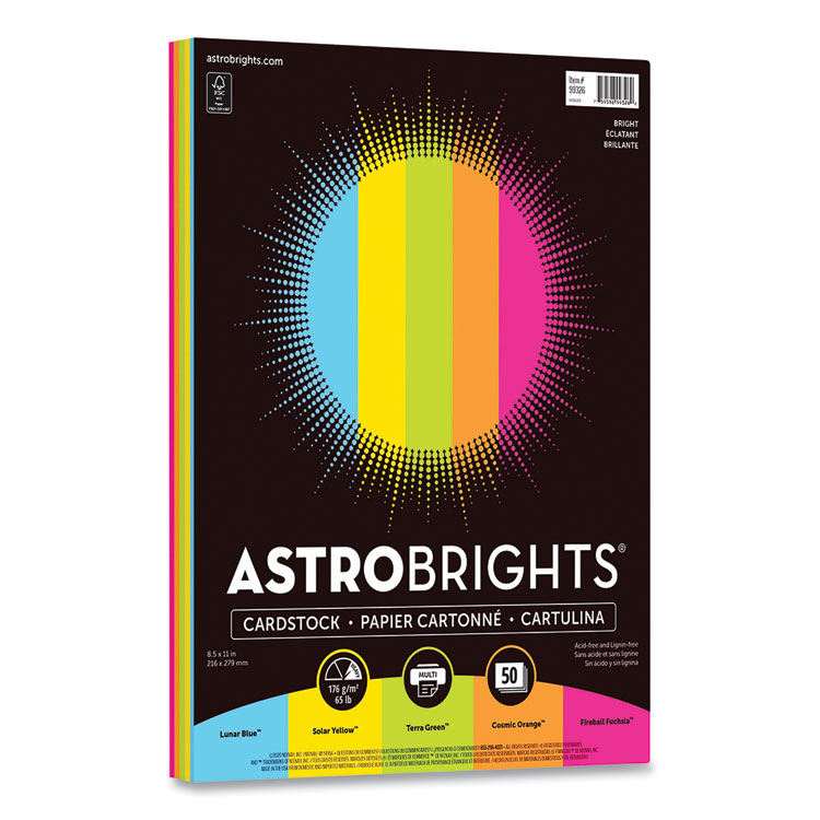 Astrobrights Color Cardstock, 65 lb Cover Weight, 8.5 x 11, Assorted Bright Colors, 50/Pack (WAU9932601)