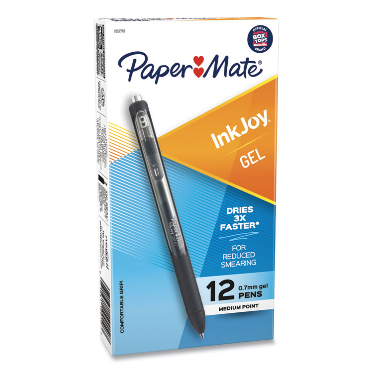 Paper Mate InkJoy Gel Pen, Retractable, Medium 0.7 mm, Black Ink, Black Barrel, Dozen (PAP1951719A)