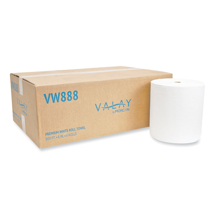 MORVW888 - Morcon Tissue Valay Proprietary Roll Towels, 1-Ply, 8" x 800 ft, White, 6 Rolls/Carton (MORVW888)