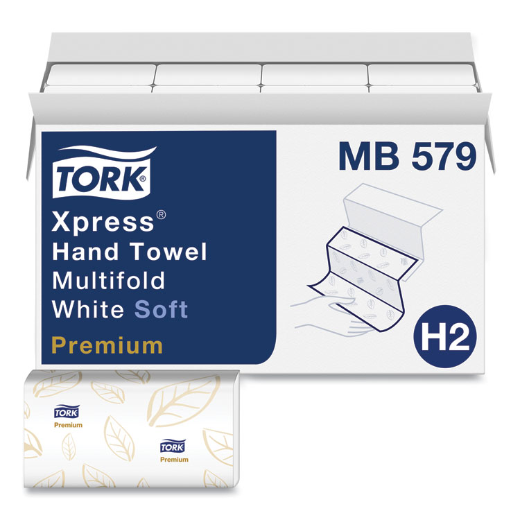 Tork Premium Soft Xpress 3-Panel Multifold Hand Towels, 2-Ply, 9.13 x 9.5, White/Blue Leaf, 135/Packs, 16 Packs/Carton (TRKMB579)