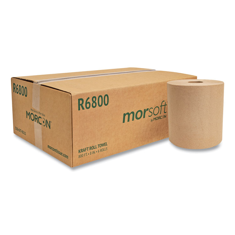 Morcon Tissue Morsoft Universal Roll Towels, 1-Ply, 8" x 800 ft, Brown, 6 Rolls/Carton (MORR6800)