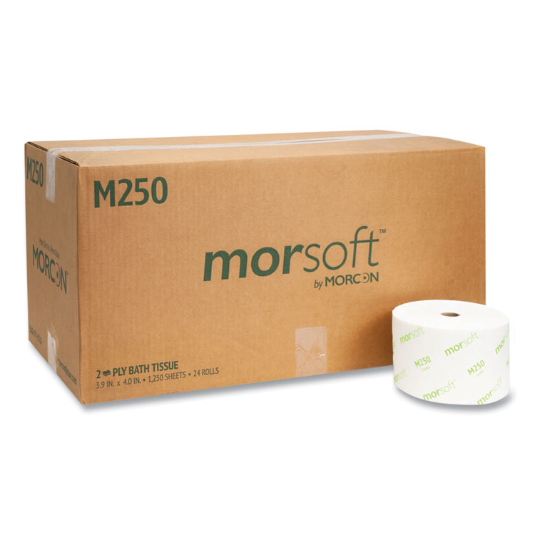 Morcon Tissue Small Core Bath Tissue, Septic Safe, 2-Ply, White, 1,250 Sheets/Roll, 24 Rolls/Carton (MORM250)