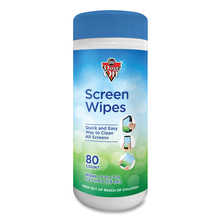Dust-Off Premoistened Monitor Cleaning Wipes, Cloth, 5 x 7, Citrus, White, 80/Tub (FALDSCT)