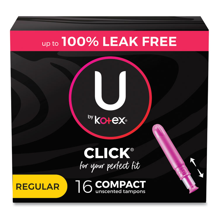 Kotex U by Kotex Click Compact Tampons, Regular, 16/Pack, 8 Packs/Carton (KCM53445)