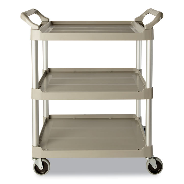 Rubbermaid Commercial Three-Shelf Service Cart, Plastic, 3 Shelves, 200 lb Capacity, 18.63" x 33.63" x 37.75", Off-White (RCP342488OWH)