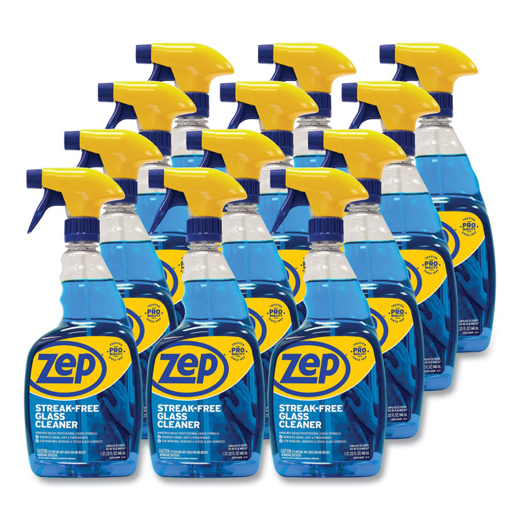 Zep Commercial Streak-Free Glass Cleaner, Pleasant Scent, 32 oz Spray Bottle, 12/Carton (ZPEZU112032CT)