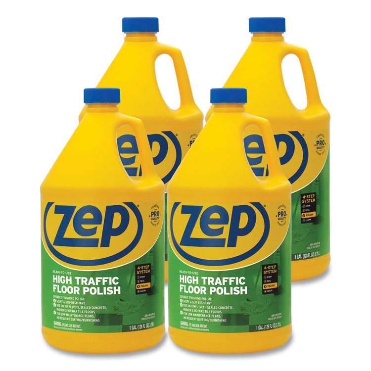 Zep Commercial High Traffic Floor Polish, 1 gal, 4/Carton (ZPEZUHTFF128CT)