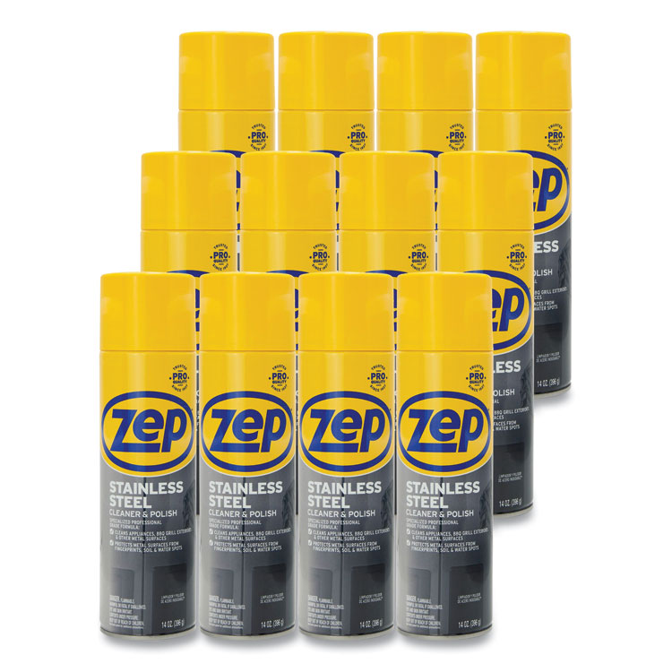 Zep Commercial Stainless Steel Polish, 14 oz Aerosol Spray, 12/Carton (ZPEZUSSTL14CT)