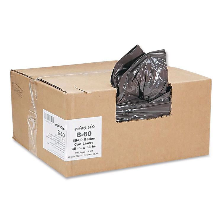 Classic Linear Low-Density Can Liners, 60 gal, 0.9 mil, 38" x 58", Black, 10 Bags/Roll, 10 Rolls/Carton (WBIB60790196)