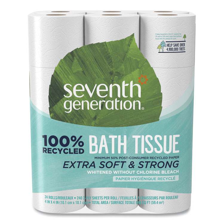 Seventh Generation 100% Recycled Bathroom Tissue, Septic Safe, 2-Ply, White, 240 Sheets/Roll, 24 Rolls/Pack, 2 Packs/Carton (SEV13738CT)