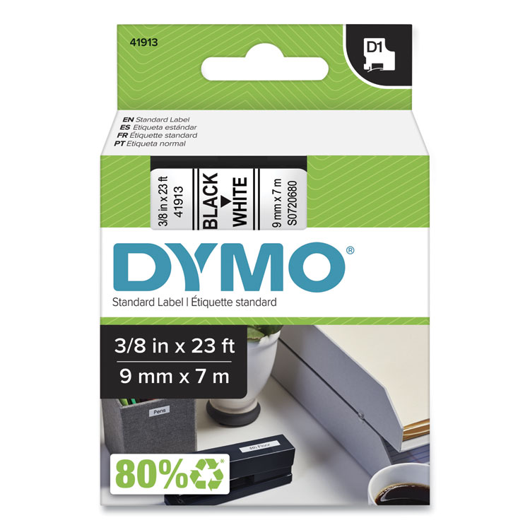 DYMO D1 High-Performance Polyester Removable Label Tape, 0.37" x 23 ft, Black on White (DYM41913)