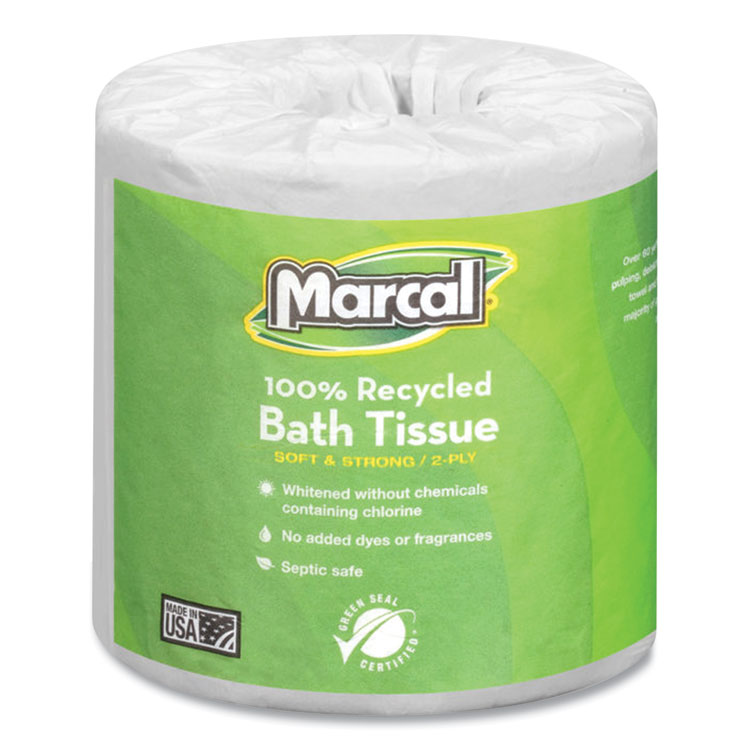 Marcal 100% Recycled Two-Ply Bath Tissue, Individually Wrapped Rolls, Septic Safe, White, 330 Sheets/Roll, 48 Rolls/Carton (MRC6079)