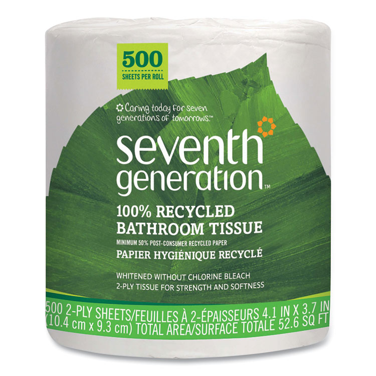 Seventh Generation 100% Recycled Bathroom Tissue, Individually Wrapped Rolls, Septic Safe, 2-Ply, White, 500 Sheets/Roll, 60 Rolls/Carton (SEV137038)