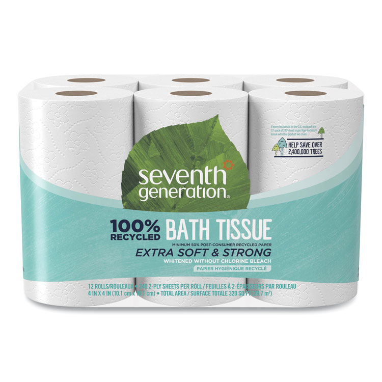 Seventh Generation 100% Recycled Bathroom Tissue, Septic Safe, 2-Ply, White, 240 Sheets/Roll, 12 Rolls/Pack (SEV13733PK)