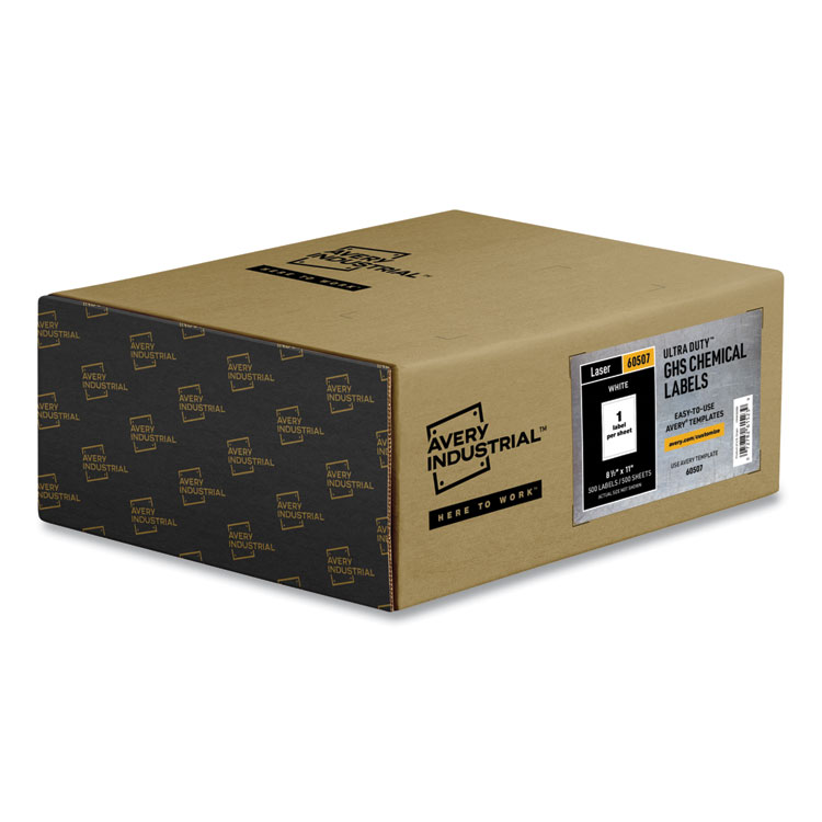 Avery UltraDuty GHS Chemical Waterproof and UV Resistant Labels, 8.5 x 11, White, 500/Pack (AVE60507)