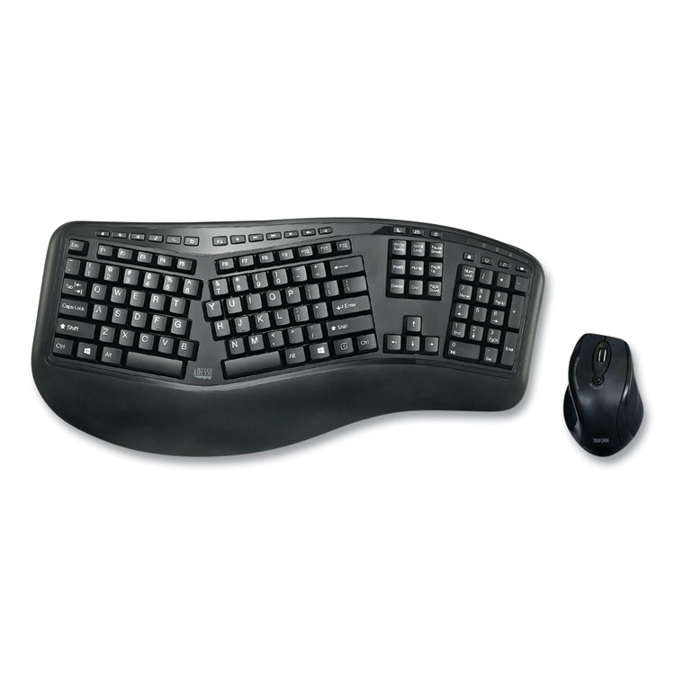 Adesso WKB1500GB Wireless Ergonomic Keyboard and Mouse, 2.4 GHz Frequency/30 ft Wireless Range, Black (ADEWKB1500GB)