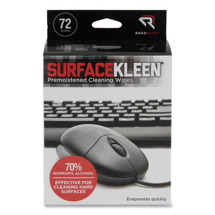 Read Right SurfaceKleen Premoistened Alcohol Cleaning Wipes, 5 x 5, Individual Foil Packets, Unscented, White, 72/Box (REARR15109)