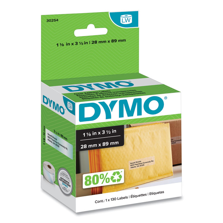 DYMO LabelWriter Address Labels, 1.12" x 3.5", Clear, 130 Labels/Roll (DYM30254)