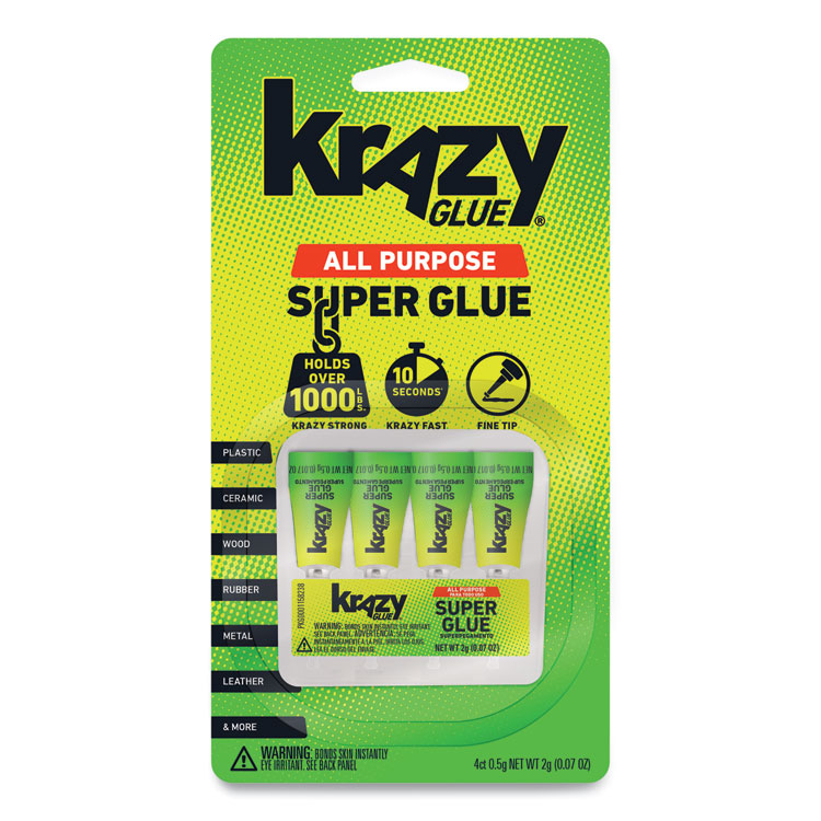 Krazy Glue Single-Use Tubes, 0.07 oz, Dries Clear, 4/Pack (EPIKG58248SN)