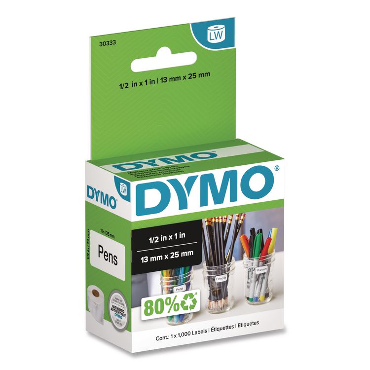 DYMO LabelWriter Multipurpose Labels, 0.5" x 1", White, 1000 Labels/Roll (DYM30333)