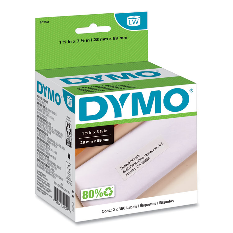 DYMO LabelWriter Address Labels, 1.12" x 3.5", White, 350 Labels/Roll, 2 Rolls/Pack (DYM30252)