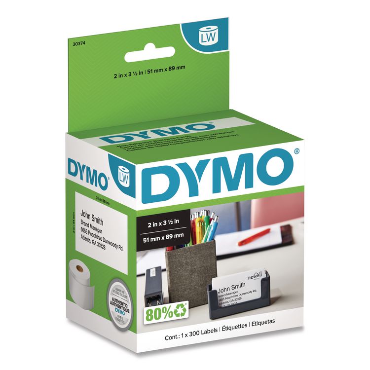 DYMO LabelWriter Business/Appointment Cards, 2" x 3.5", White, 300 Labels/Roll (DYM30374)