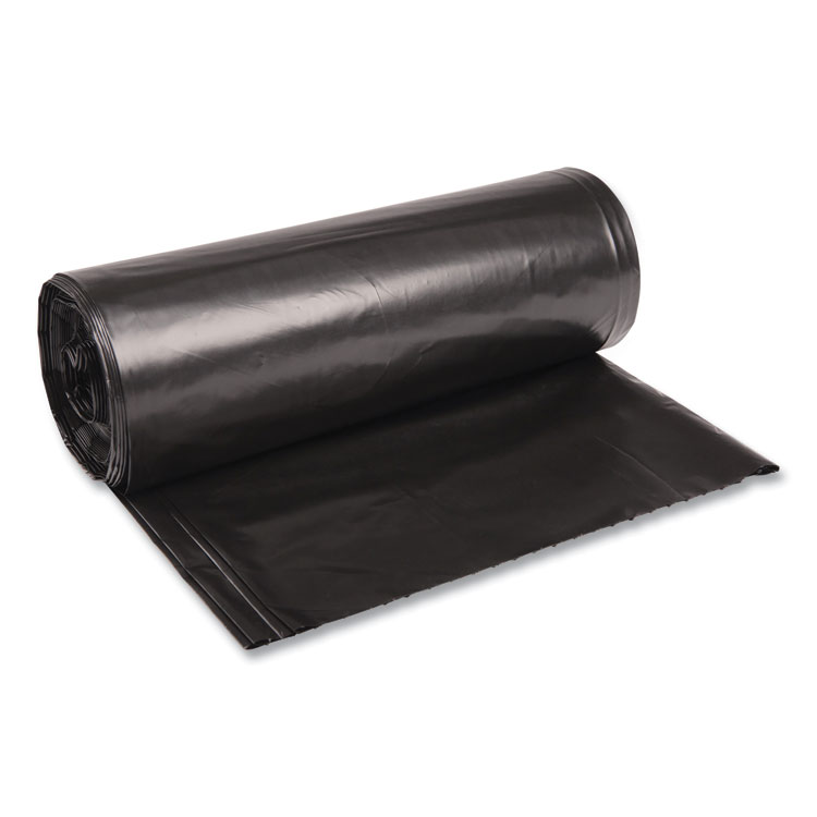 Boardwalk Recycled Low-Density Polyethylene Can Liners, 60 gal, 1.6 mil, 38" x 58", Black, Perforated, 10 Bags/Roll, 10 Rolls/Carton (BWK523)