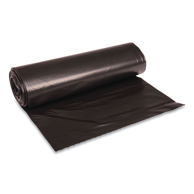 Boardwalk Recycled Low-Density Polyethylene Can Liners, 45 gal, 1.6 mil, 40" x 46", Black, Perforated, 10 Bags/Roll, 10 Rolls/Carton (BWK521)