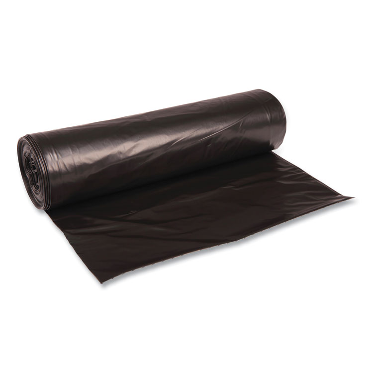 Boardwalk Recycled Low-Density Polyethylene Can Liners, 56 gal, 1.6 mil, 43" x 47", Black, Perforated, 20 Bags/Roll, 5 Rolls/Carton (BWK522)