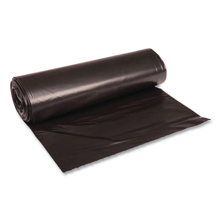 Boardwalk Recycled Low-Density Polyethylene Can Liners, 60 gal, 1.2 mil, 38" x 58", Black, Perforated, 10 Bags/Roll, 10 Rolls/Carton (BWK519)
