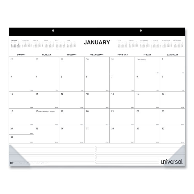 Universal Desk Pad Calendar, 22 x 17, White Sheets, Black Binding, Clear Corners, 12-Month (Jan to Dec): 2026 (UNV71002)