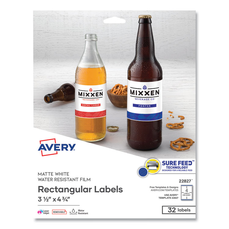 Avery Removable Print-to-the-Edge White Labels w/ Sure Feed, 3.5 x 4.75, 32/Pack (AVE22827)
