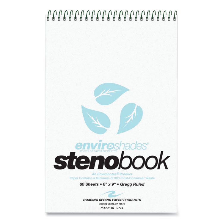 Roaring Spring Enviroshades Steno Notepad, Gregg Rule, White Cover, 80 Blue 6 x 9 Sheets, 4/Pack (ROA12284)