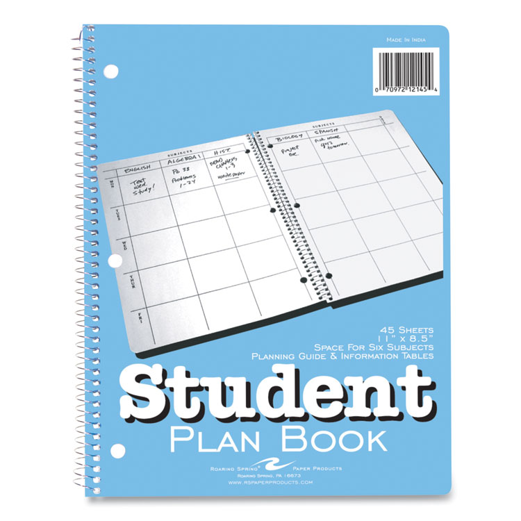 Roaring Spring Student Plan Book, Homework/Assignment-Tracking, 40-Weeks: Six-Subject Day, Blue/White Cover, (100) 11 x 8.5 Sheets (ROA12145)